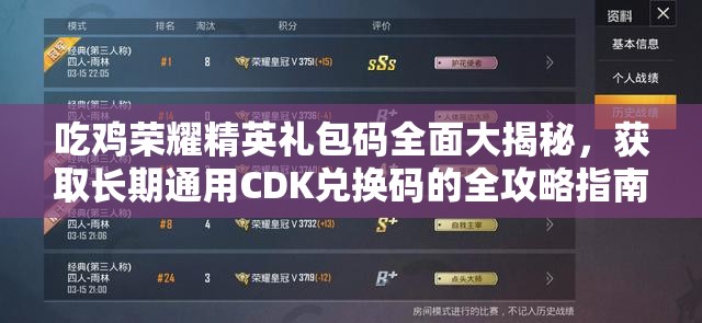吃雞榮耀精英禮包碼全面大揭秘，獲取長期通用CDK兌換碼的全攻略指南