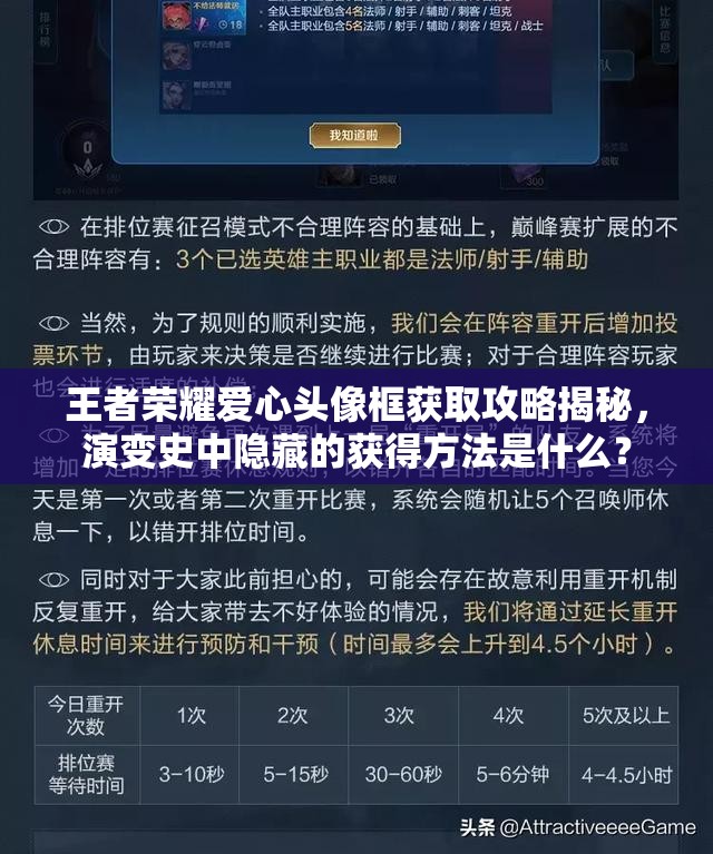 王者榮耀愛心頭像框獲取攻略揭秘，演變史中隱藏的獲得方法是什么？