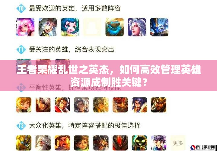 王者榮耀亂世之英杰，如何高效管理英雄資源成制勝關鍵？