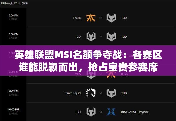 英雄聯(lián)盟MSI名額爭(zhēng)奪戰(zhàn)：各賽區(qū)誰(shuí)能脫穎而出，搶占寶貴參賽席位？