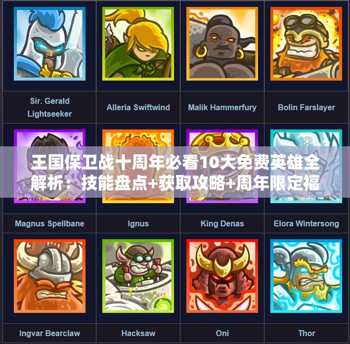 王國(guó)保衛(wèi)戰(zhàn)十周年必看10大免費(fèi)英雄全解析：技能盤(pán)點(diǎn)+獲取攻略+周年限定福利匯總
